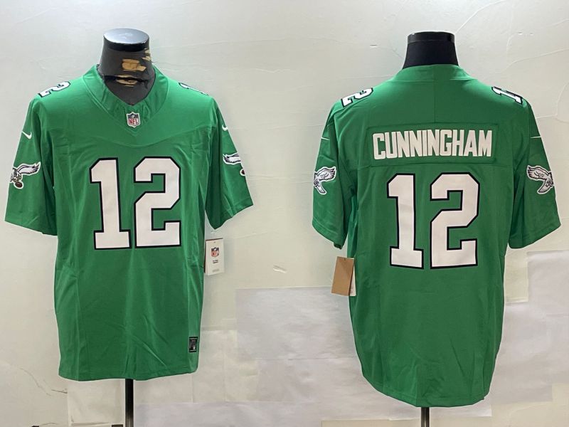 Men Philadelphia Eagles #12 Cunningham Green Throwback 2024 Nike Vapor Limited NFL Jersey style 1